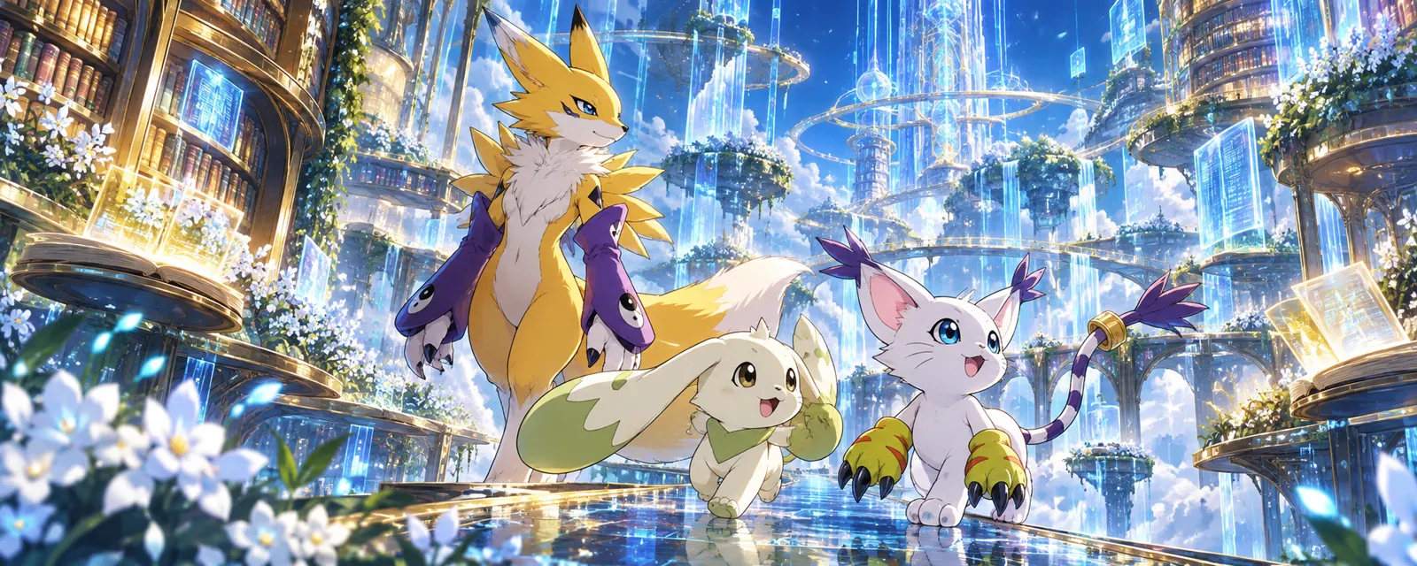 Unofficial AI-generated fan illustration of Digimon partners