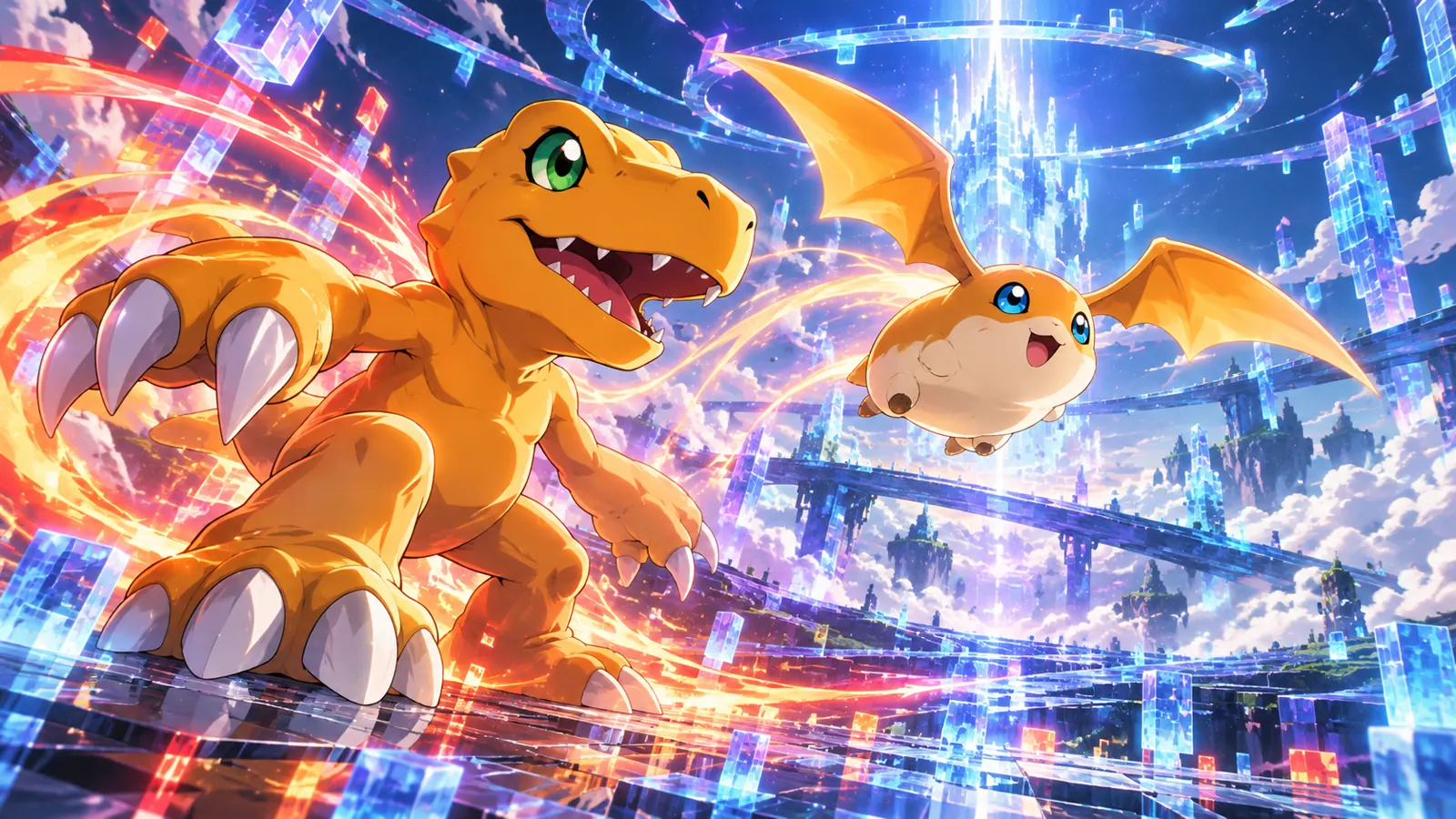 Unofficial AI-generated fan illustration of Digimon partners