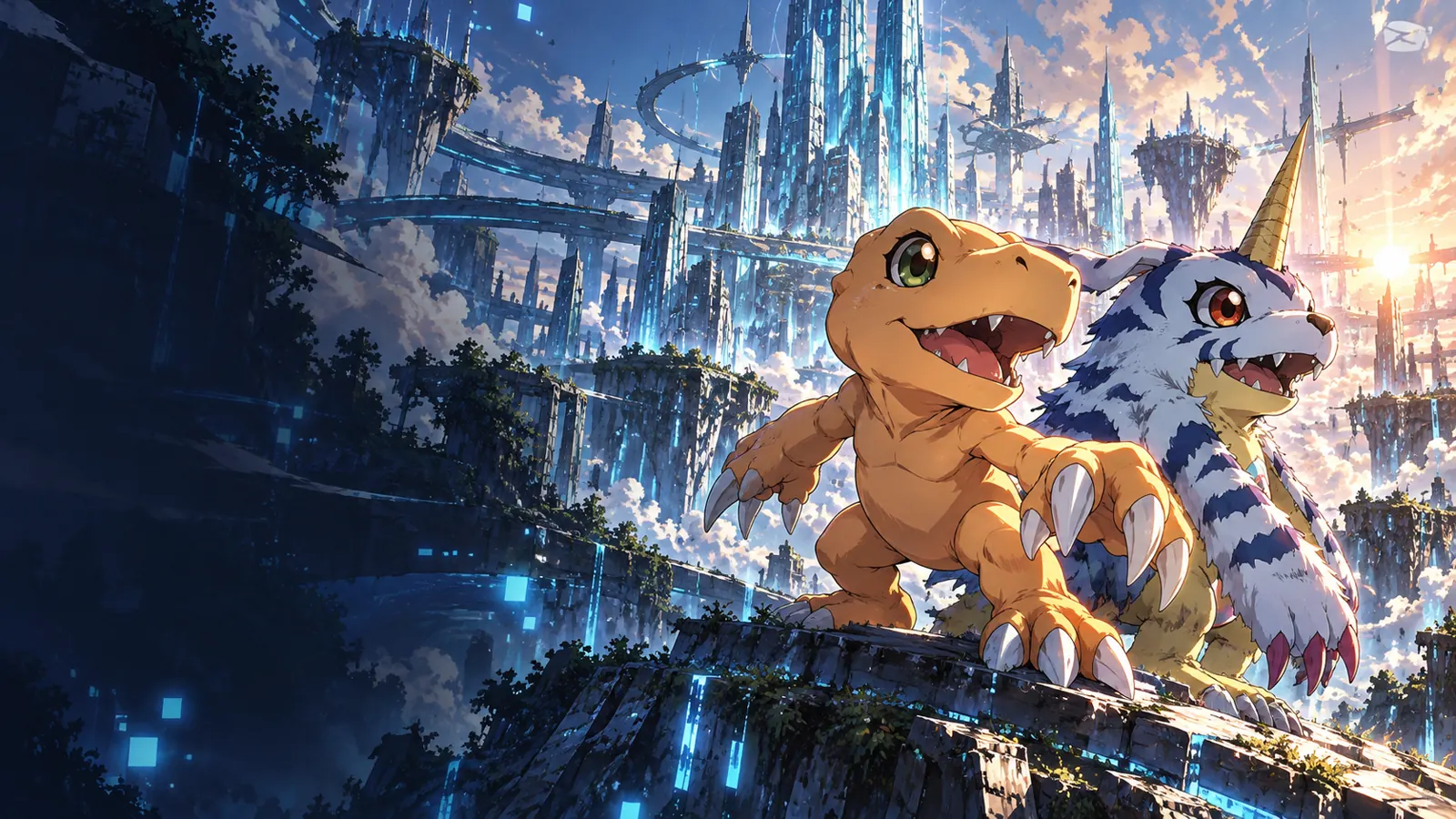 Unofficial AI-generated fan illustration of Digimon partners